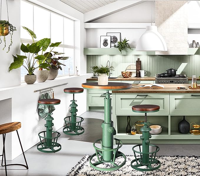 Topower Industrial Bar Table 38.58-48.43" Adjustable Pub Table Kitchen Dining Coffee Bistro Table Antique Green