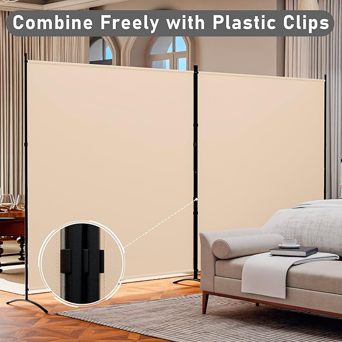 Room Divider 126''W x 71''H Large 2 Panel Privacy Screen for Room Partitions, Portable Room Divider Screen for Room Separtion, Freestanding Fabric Wall Divider for Office, School, Room Separator Beige