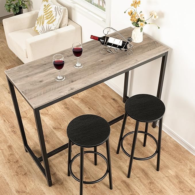 HOOBRO Bar Stool Set, Counter Height Stools with Footrest, Sturdy Steel Frame, for Dining Room, Kitchen Island, Party, Easy Assembly, Black BK03BY01N1