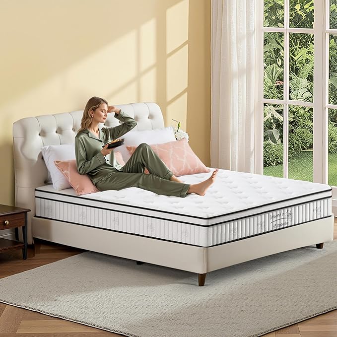 Queen Size Mattress, 10 Inch Medium Firm Foam Hybrid Mattress with Individual Pocket Springs for Motion Isolation & Edge Support, Mattress in A Box CertiPUR-US Certified