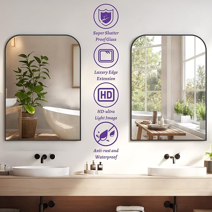 Bathroom Mirror, Wall Mirrors, Black Metal Framed Wall-Mounted Mirrors, Bathroom Vanity Mirror for Over Sink, Living Room, Bedroom, Entryway, 24x32 Inch, Black