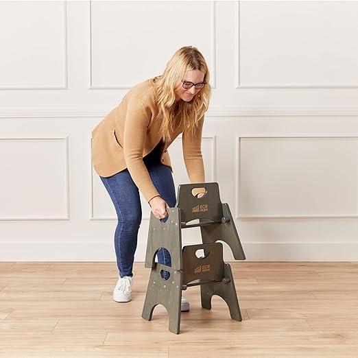 ECR4Kids Stackable Wooden Toddler Chair, 8in, Kids Furniture, Grey Wash, 2-Pack