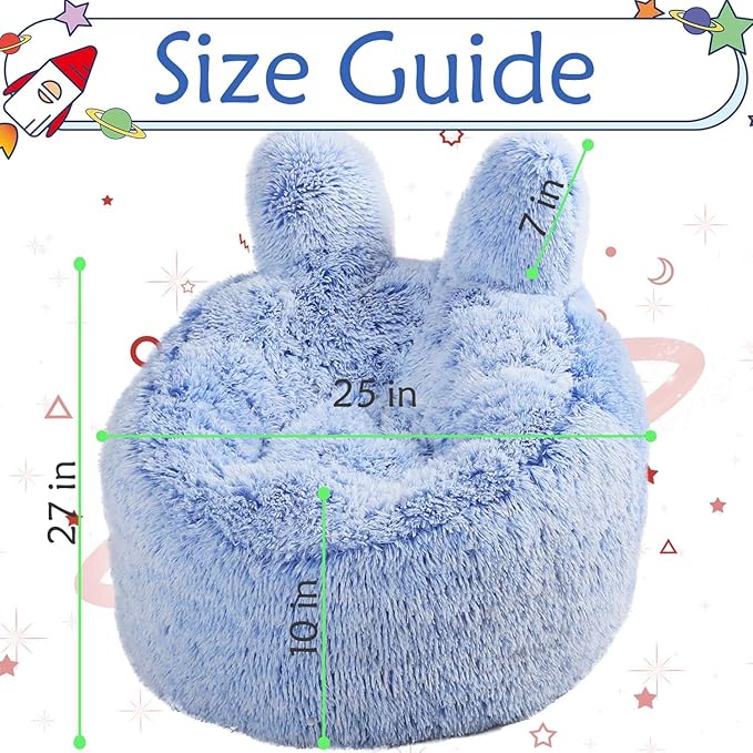 Bean Bag Chair for Kids with Plush Faux Fur Cover, 2.5FT Memory Foam Filled Bean Bag for Teens & Kids, Lazy Sofa for Living Room/Bedroom/Dorm, Rabbit-Ears Design