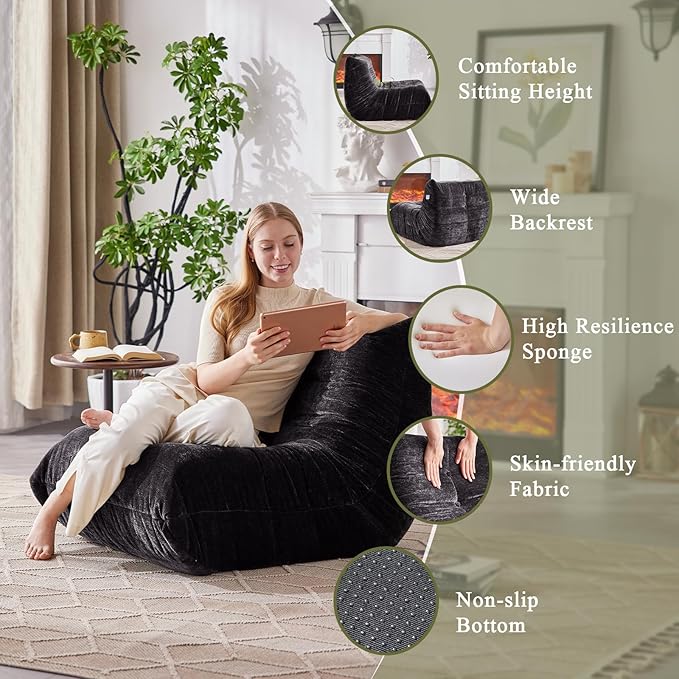 Bean Bag Chair, Fireside Chair Big Bean Bag Sofa for Adults/Teens, Memory Foam Bean Bag Gaming Chairs with Comfy Design & Premium Fabric, Lazy Floor Sofa for Living Room, Bedroom, Dark Gray