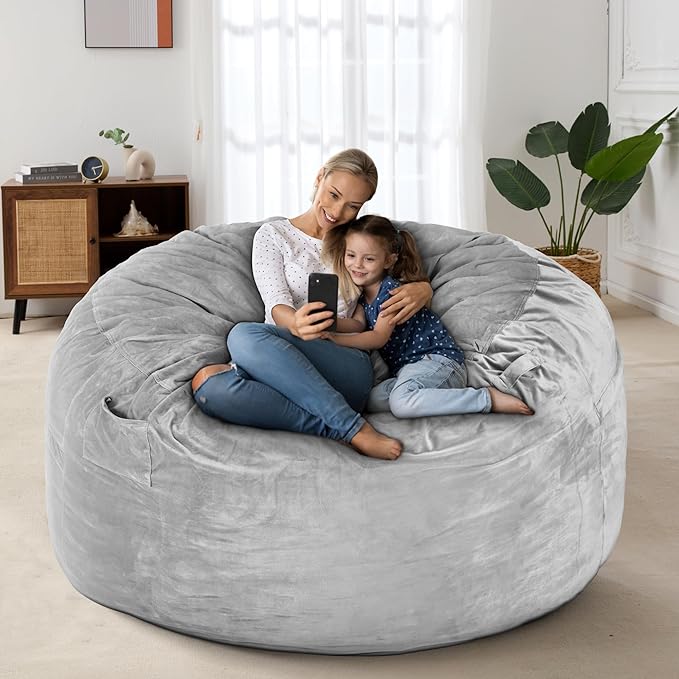 HABUTWAY Bean Bag Chair: Giant 4' Memory Foam Furniture Bean Bag Chairs for Adults with Microfiber Cover 4Ft (Light Grey)