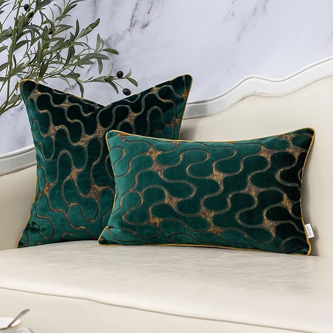 Yangest Green Throw Pillow Cover Wavy Cushion Cover Modern Zippered Rectangular Pillowcase for Sofa Couch Bedroom Living Room Home, 12x20 Inch