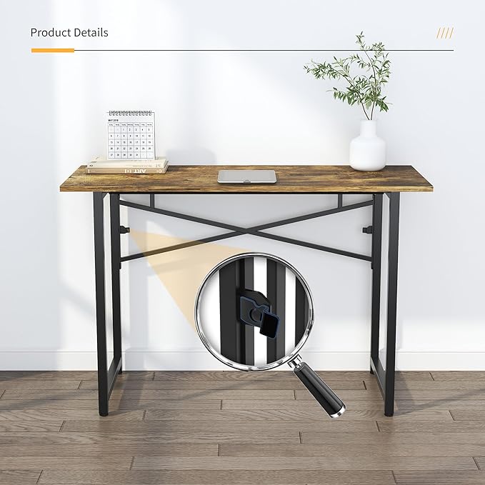 47 inch Folding Computer Desk, Writing Gaming Computer Camping Table, No Assembly Required Home Office Desk, Rustic Brown