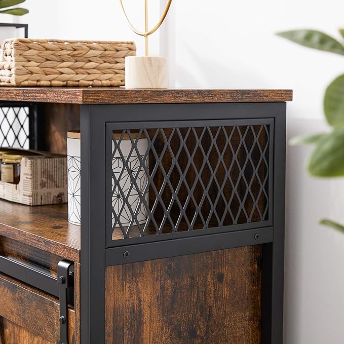 VASAGLE Buffet Cabinet, Coffee Bar Storage Cabinet, Sideboard with 1 Sliding Barn Door, Adjustable Shelves, 11.8 x 27.6 x 31.5 Inches, for Living Room, Rustic Brown and Ink Black ULSC089B01