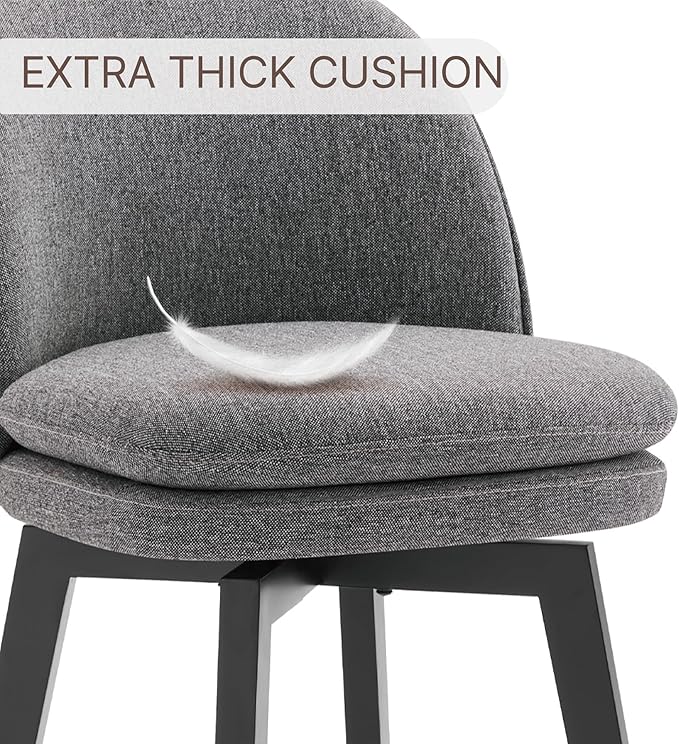 Counter Height Barstools 26 inch Upholstered Swivel Bar Stools with Back and Wood Legs for Kitchen Island,Set of 4,Dark Grey Fabric-Armless