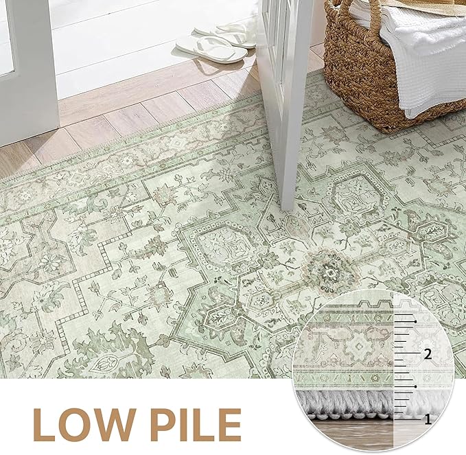 GENIMO 2'6''x10 Runner Rugs for Hallway, Machine Washable Non Slip Vintage Rugs, Low Pile Lightweight Soft Print Rug for Enrtyway, Corridor, Home Office, Kitchen, Oat Light