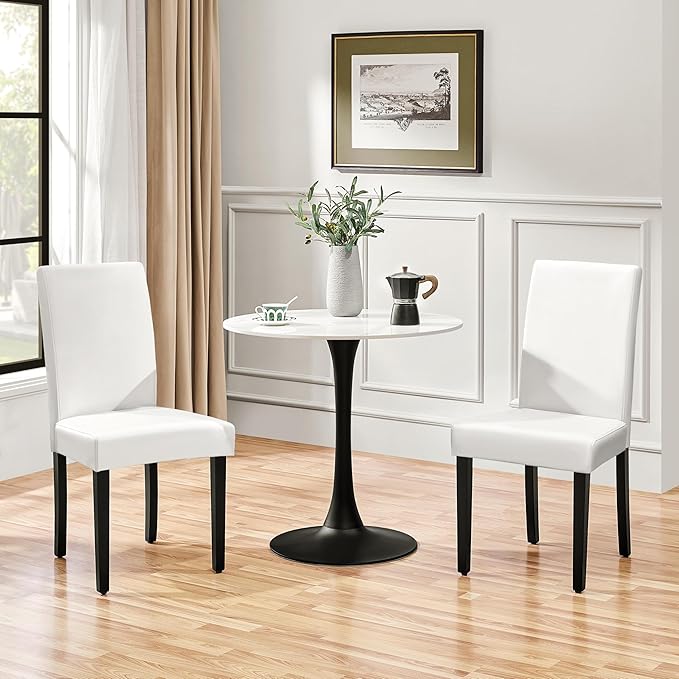 Yaheetech Dining Chairs Set of 2 Faux Leather Modern Dining Room Chairs with Rubberwood Legs and Padded Seat for Kitchen/Living Room/Restaurant, White