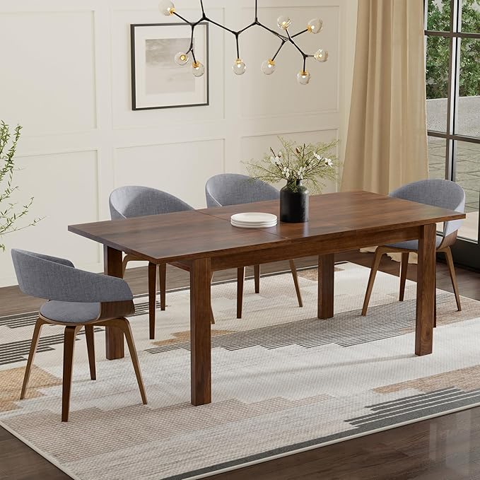 SIMPLIHOME Wilson Extendable Dining Table, Solid Wood Walnut Veneer, 60-76 x 36 inches, Transitional-Style Rectangular Expandable Kitchen Table for up to 6+ People