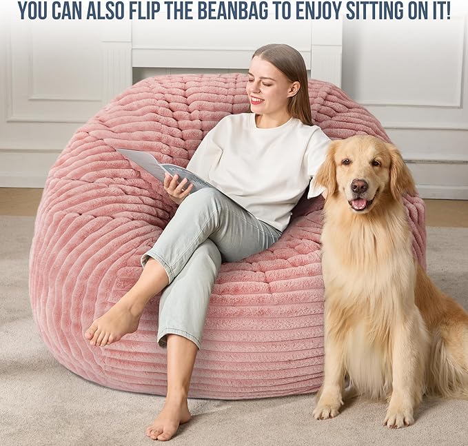 5ft Bean Bag Chairs for Adults Large Beanbag Chair with Stripe Plush Cover Big Bean Bag Chair for Living Room Bedroom Dorm Office