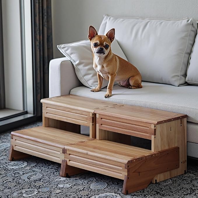 32" Wooden Two Step Stool for Adult & Kid, Wider, Deeper & Safer Bedside Steps, Anti-Slip. Riser 2-Step Spa & Hot Tub Stairs for Pool, Heavy Duty for Kitchen, Bathroom, Closet, High Bed Step