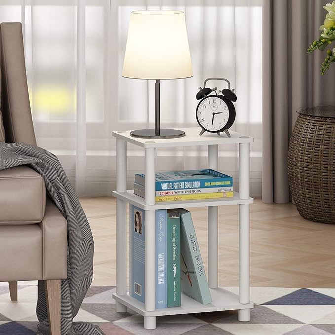 Furinno Just 3-Tier Turn-N-Tube End Table / Side Table / Night Stand / Bedside Table with Plastic Poles, 1-Pack, White(Espresso)/White