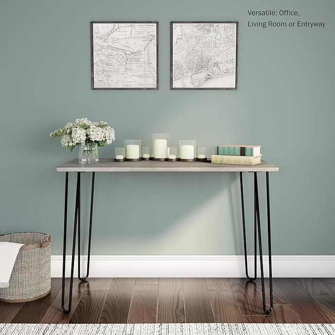 Desk with Hairpin Legs - Modern Industrial Style Home Decor - Woodgrain-Look and Steel Accent Home Office Furniture by Lavish Home (Gray)