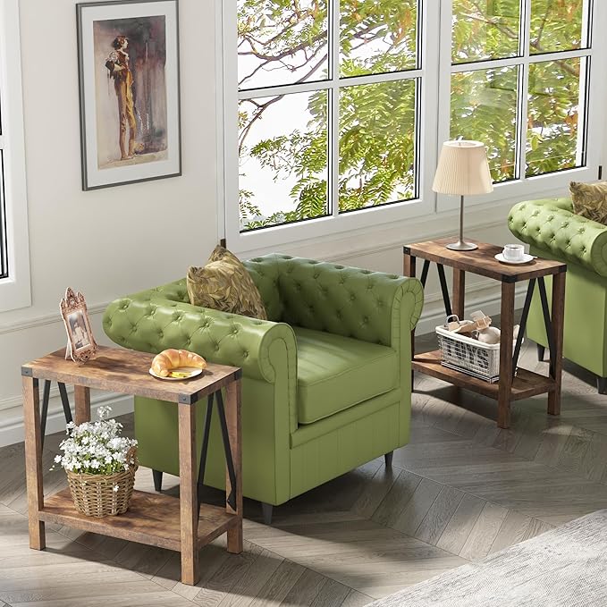 ChooChoo Farmhouse End Table for Small Spaces, Narrow Side End Table with Storage Shelf, Rustic A-Design Nightstand Sofa Table for Living Room, Bedroom (Rustic Brown) 2 Pack