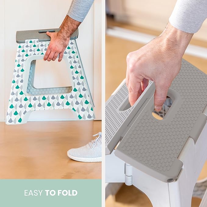 Vigar Compact Step Stool Foldable, 12-1/2-inch Step Stools for Adults up to 330 Pound, Lightweight Stool, Non-Slip Folding Step Stool, Geometric Body