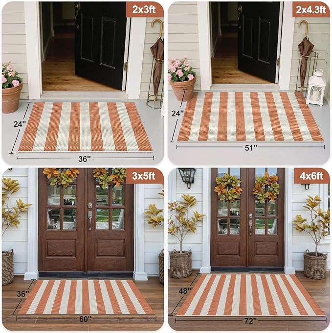 OJIA Fall Front Door Mat 24"x36" Cotton Woven Washable Striped Porch Rug Indoor Halloween Doormat Small Outdoor Rugs Farmhouse Entry Rug Kitchen Throw Rugs for Layered Door Mats (Orange/White/Tan)