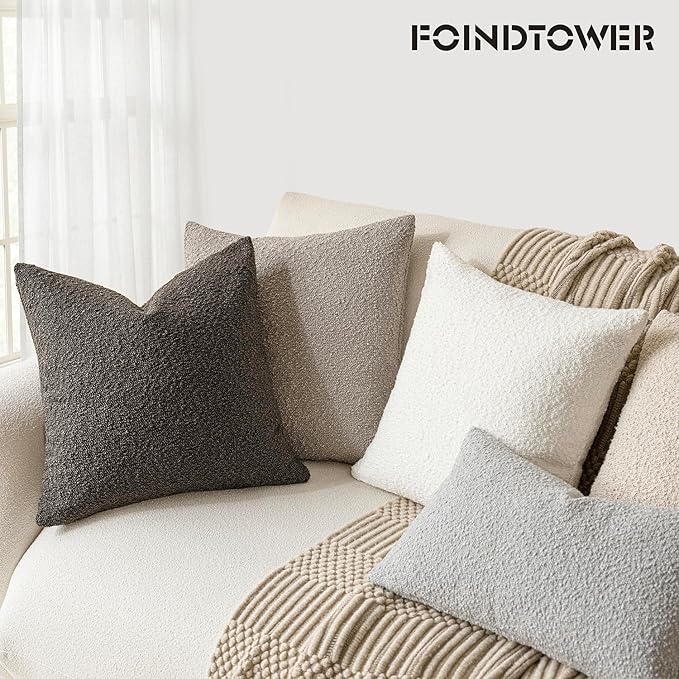 Foindtower Pack of 2, Decorative Textured Boucle Throw Pillow Covers Accent Solid Pillow Cases Cozy Soft Couch Cushion Case for Chair Sofa Bedroom Living Room Home Decor 22 x 22 Inch Dark Brown