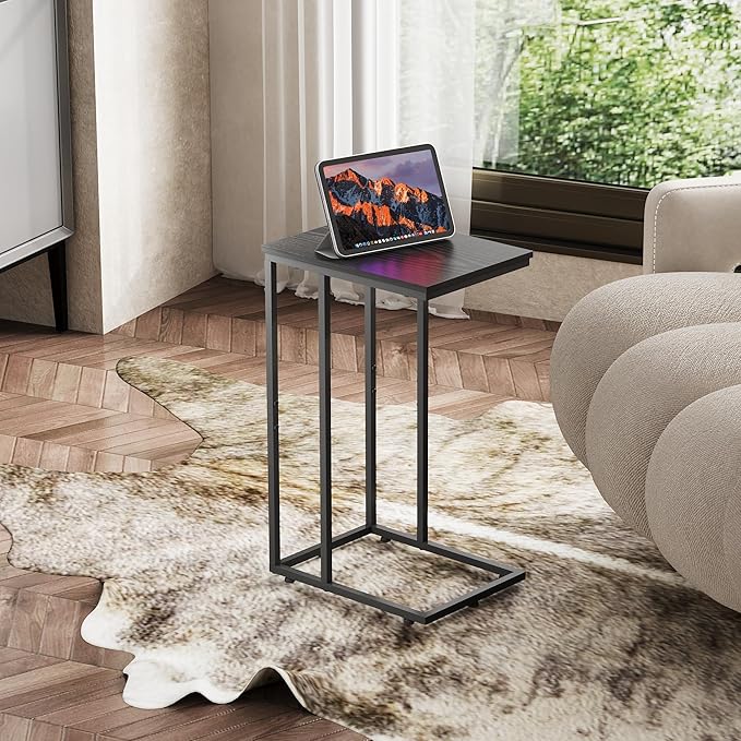 WLIVE Black Side Table, C Table End Table for Bedroom, Home Office, Dorm, Living Room Tables, Black Couch Table, 2-Tier Side Tables