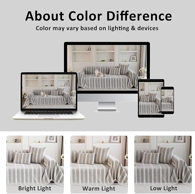 Couch Cover for Dogs Washable Sofa Cover, Sectional Couch Covers, Sofa Covers for 2 Cushion Couch, Non Slip Stripe Sofa Slipcovers Furniture Protector, Couch Protector from Cat Claws, Light,75''x150''