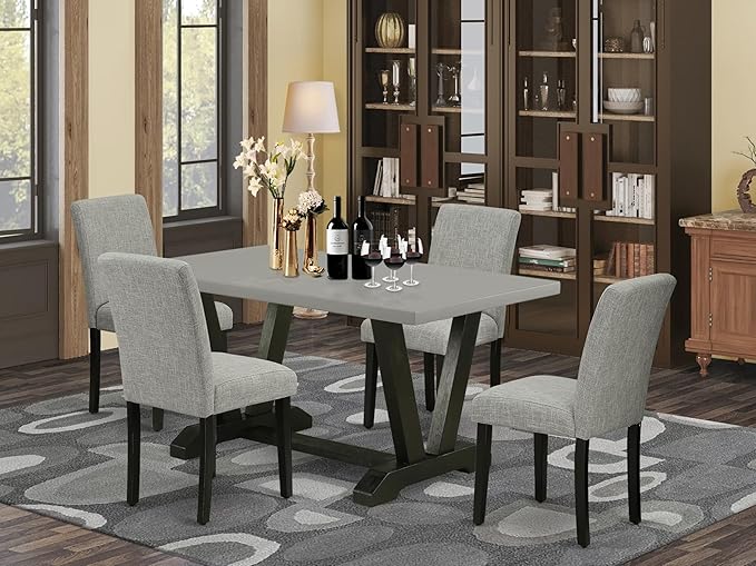 East West Furniture V696AB106-5 5 Piece Dining Table Set for 4 Includes a Rectangle Kitchen Table with V-Legs and 4 Shitake Linen Fabric Upholstered Parson Chairs, 36x60 Inch, Multi-Color