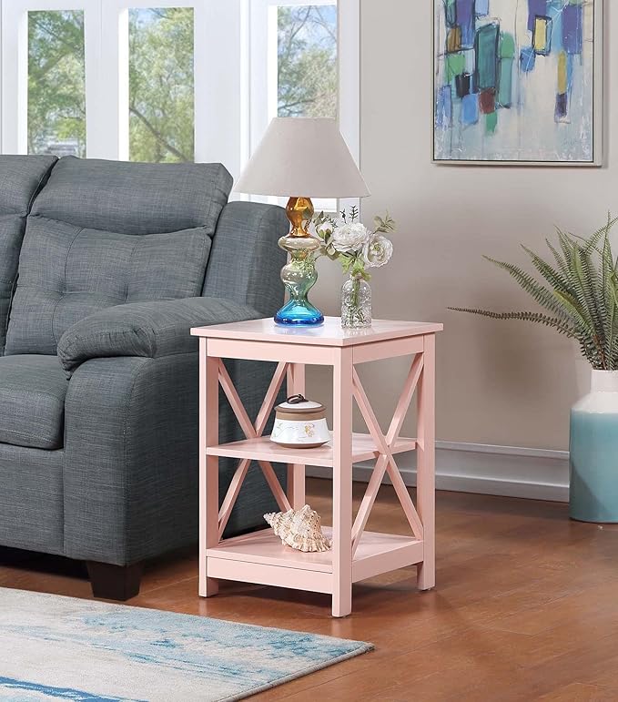 Convenience Concepts Oxford End Table 15.75" - Modern Living Room Table with Storage Shelves, Transitional Nightstand Side Table for Home Decor and Display, Blush Pink