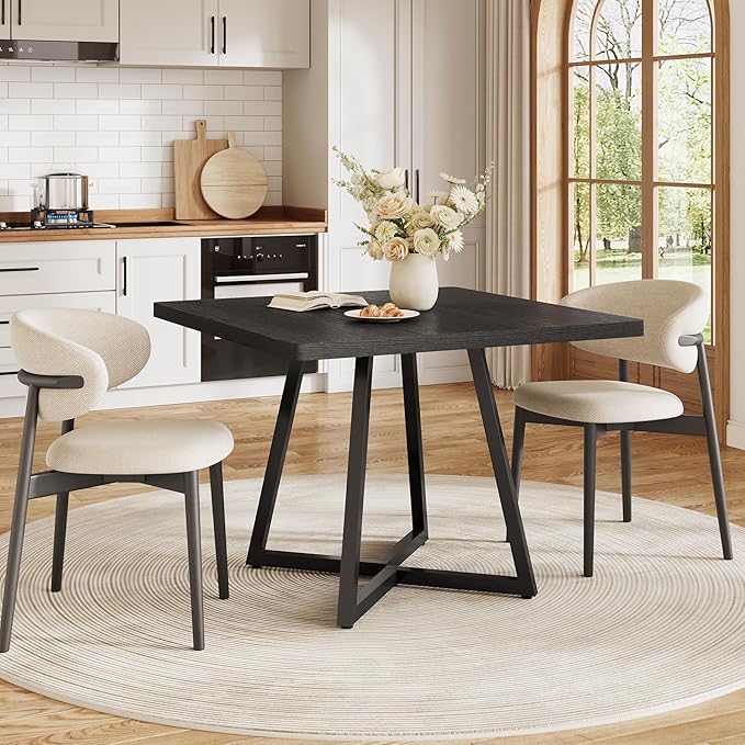 LITTLE TREE 31.5 Inches Small Dining Table for 4, Square Dinner Table for Small Space, Dining Room Tables, Black Wooden Kitchen Table with Metal Legs, Modern Leisure Cafe Table for Apartment
