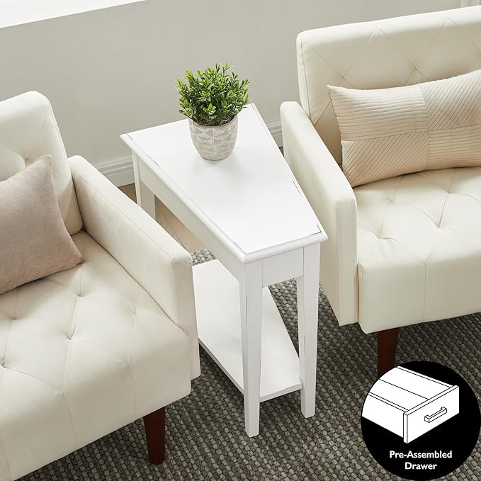Leick Home Haven Ridge Wedge End Table, Tapered Side Table, Farmhouse White, 214395