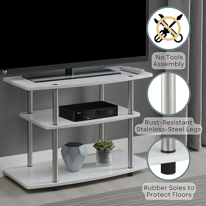 Convenience Concepts Designs2Go No Tools 3-Tier Stand Entertainment Center 37 Inches, Modern TV Console with Shelves for Living Room, 31.5", White