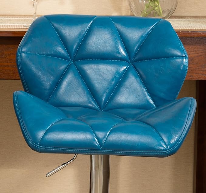 Roundhill Furniture Glasgow Contemporary Tufted Adjustable Height Hydraulic Blue Bar Stools, Set of 2,