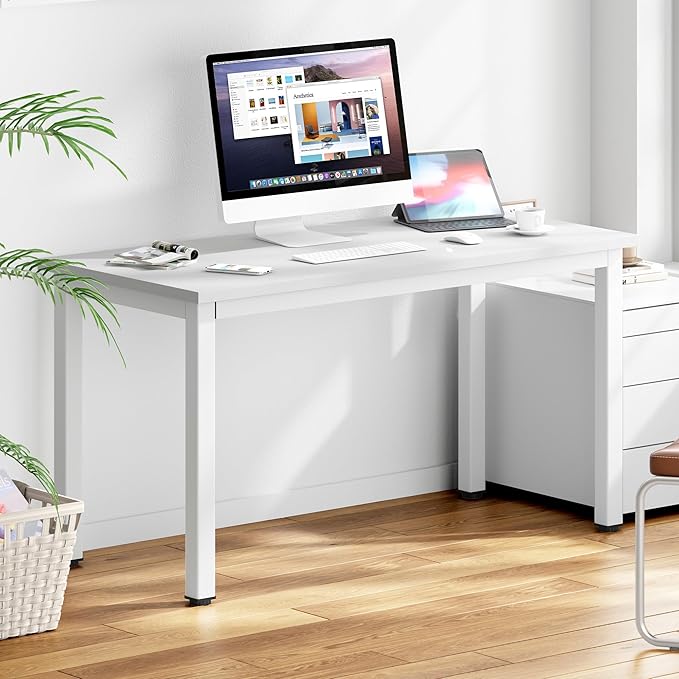 DlandHome 47 inches Medium Computer Desk, Home Composite Wood Board Desk, Decent and Steady Home Office School Desk/Workstation/Table, BS1-120WW White and White Legs, 1 Pack