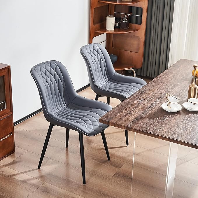 YOUNIKE Dining Chairs Set of 2 with High Backs Mid Century Modern Kitchen Dining Room Chairs PU Faux Leather Upholstered Comfortable Wide Padded Accent Side Chair for Living Room Grayish Purple