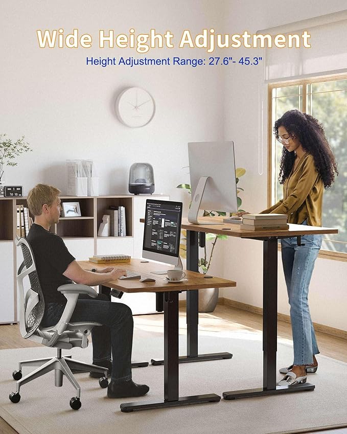 YIHAYO Electric Standing Desk, 63 x 24 Inches Stand Up Desk with Splice Board, Adjustable Height Desk, Computer Desk for Home Office, Black Frame/Rustic Brown Top