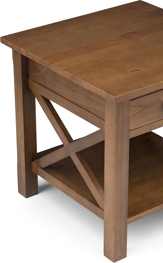 SIMPLIHOME Kitchener SOLID WOOD 21 inch Wide Square Contemporary End Side Table in Medium Saddle Brown for the Living Room and Bedroom