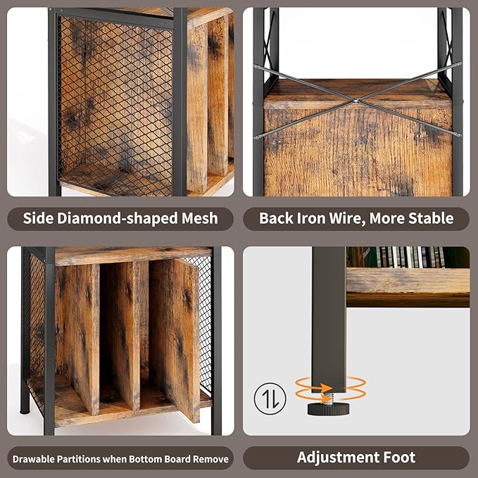 3-Tier Record Player Stand, Vinyl Record Storage Turntables for Vinyl Records, Record Player Table Holds Up to 200 Albums, Mid-Century Turntable Stand for Living Room, Bedroom, Office
