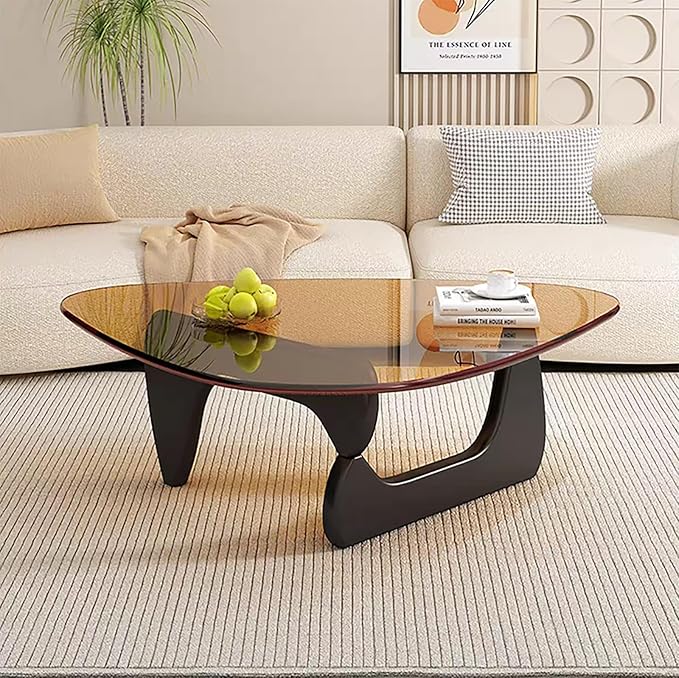 Modern Glass Coffee Table for Living Room, Small mid Century Modern Coffee Table, Sleek Coffee Tables, Suitable for Bedroom Living Room Reception Office Tables（Black/Brown，Small）
