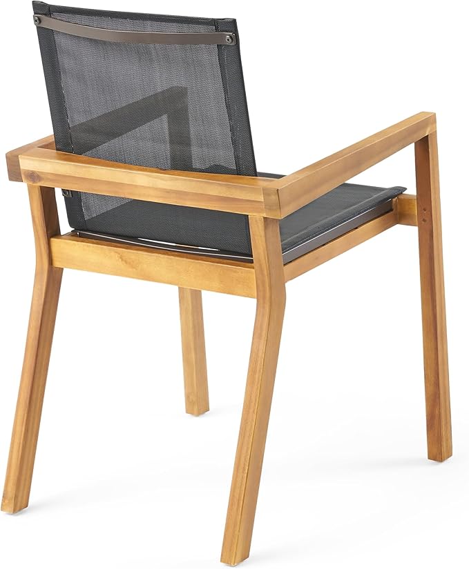 Merax Mesh Seating Solid Wood Dining Chairs Set of 2, French Country Style Accent Side Seating Furniture for Kitchen, Living Room, Textile Back,Teak
