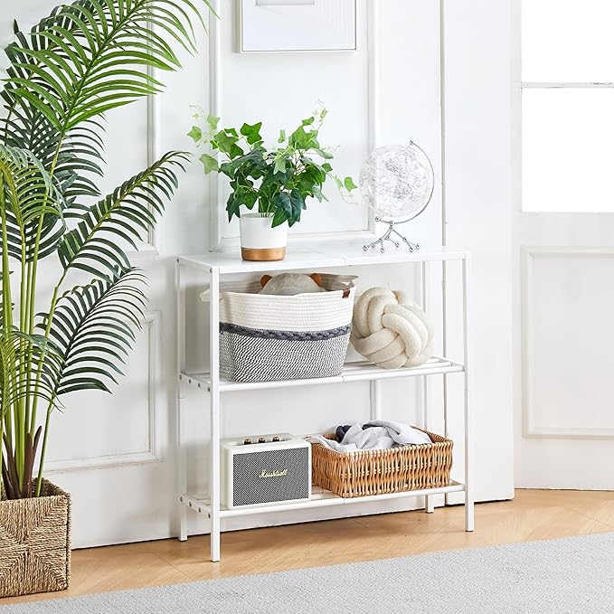 Wimarsbon 29.5" Narrow Console Table - 3-Tier Entryway Table with Shelves, Metal Frame, for Hallway, Living Room, Bedroom (White Frame White)