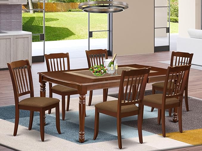 East West Furniture DODA7-MAH-C 7 Piece Modern Dining Table Set Consist of a Rectangle Wooden Table with Butterfly Leaf and 6 Linen Fabric Dining Room Chairs, 42x78 Inch, Mahogany