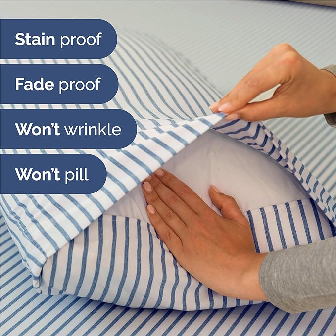Twin XL Size 3 Piece Sheet Set - Comfy Breathable & Cooling Bed Sheets Set - Hotel Luxury Bedding for Women, Men, Kids, Teens, Boys & Girls - Deep Pockets and Wrinkle Free - Oeko-Tex - Blue Stripes 2