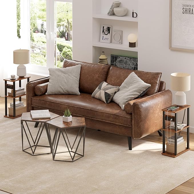 TUTOTAK Small Narrow Side Table with Charging Station, Set of 2 Skinny End Table for Small Spaces, Slim Nightstand with USB Ports and Outlet,Sofa Beside Table with Wheels, Brown TB01BB047