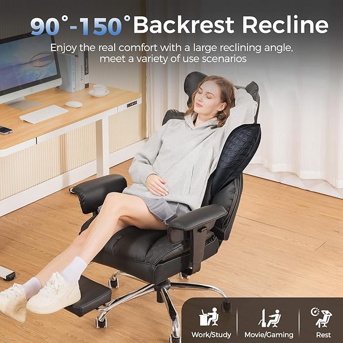 GTRACING Big and Tall Gaming Chair 400lbs Heavy Duty Office Chair with Foot Rest & High Back Pocket Spring Lumbar Support, Ergonomic Wide Comfy Seated Cushion for for Lower Back Pain Relief, Black