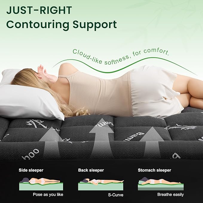 Love's cabin King Size Mattress Topper, Rayon Derived from Bamboo, 900 GSM Breathable Mattress Topper Pad, Thick Pillow Top Mattress Pad with 8"-20" Deep Pocket(78"x80"), Black