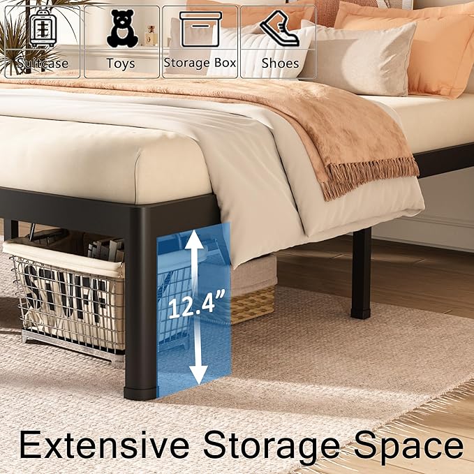 FUIOBYVV Full Size Bed Frame with Round Corner Edge Legs, 14 Inch Heavy Duty Support 3500 lbs Metal Platform Bed Frame Full, No Box Spring Needed/Non-Slip/Steel Slat Support/Noise Free