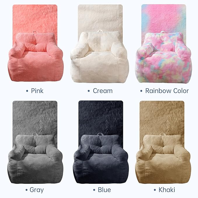 Blue Bean Bag Chair Ultra-Soft Faux Fur Large Bean Bag Couch - Plush Memory Foam BeanBag Chair with Filling, Bedroom Comfy Chair for Adults, Teens, Kids (Blue)