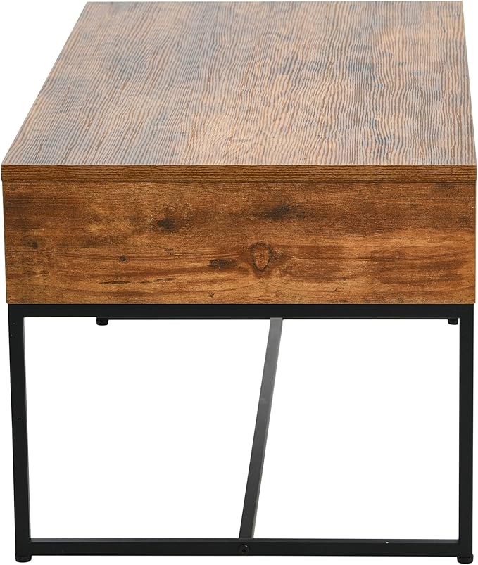 Household Essentials Wrap Rectangular Coffee Table Rustic Hickory Wood Grain and Black Metal