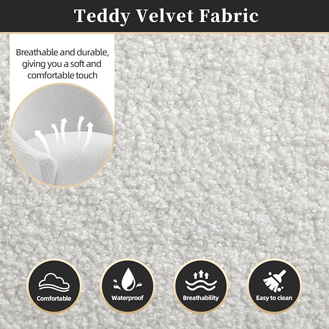 Modern Velvet Dining Chairs Set of 2, Contemporary Upholstered Furniture Collection with Polished Gold Metal Legs, Elegant Accent Chairs for Kitchen Living Room(Teddy Fleece,White)
