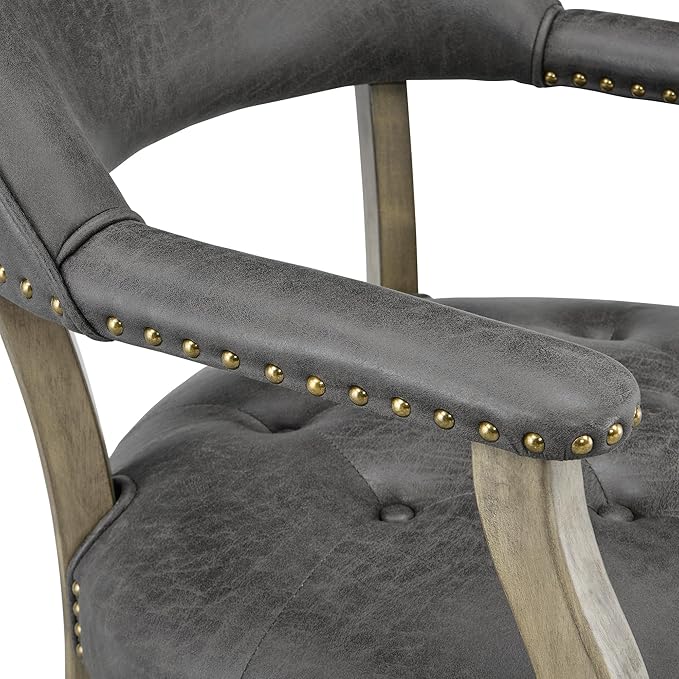 LEEMTORIG Large Dining Chairs with Casters and Arms, Rolling Dining Chairs with Wheels, Wood Boss Caption's Chairs, 26" D x 25.2" W x 31.5" H, Grey Legs & Dark Grey Fabric SY-1318-GY